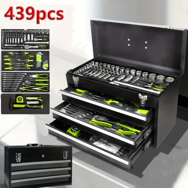 439pcs/46pcs Wrench Set, Household Wrench Socket Tool Kit with Storage Box, Portable Toolbox for Home/Auto Repair, Durable Socket Drill Bits, High Torque Wrench Set, Multifunctional Combination Hand Tool Set